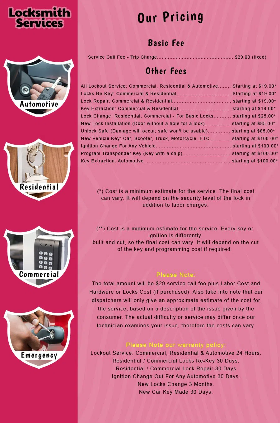 Middlesex NJ Locksmith Store Middlesex, NJ 732-765-2723 - price-list-c-18